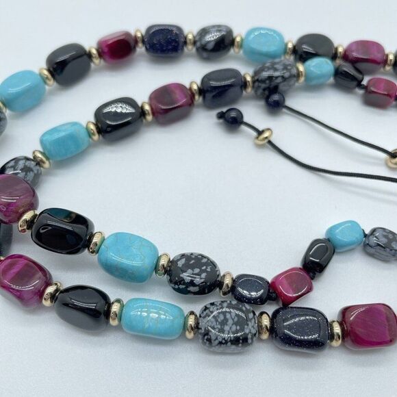 QVC Lola Rose Islington Moroccan Mix Necklace & Bracelet Set Gemstone Adjustable - Picture 11 of 13